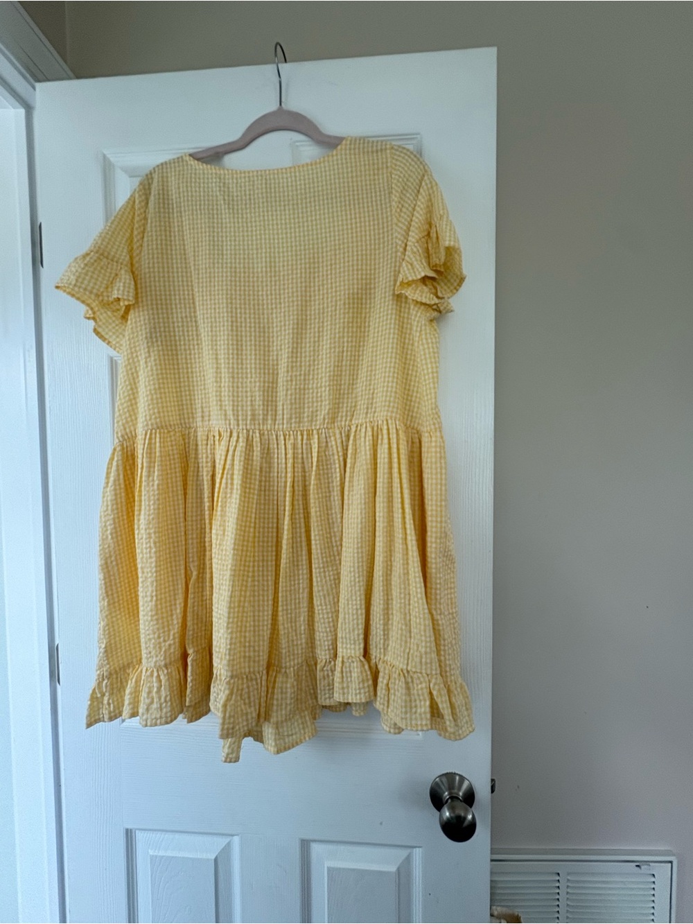 Free People Gingham Sadie Smock Tunic Mini Dress - Yellow Women size medium - Picture 6 of 6